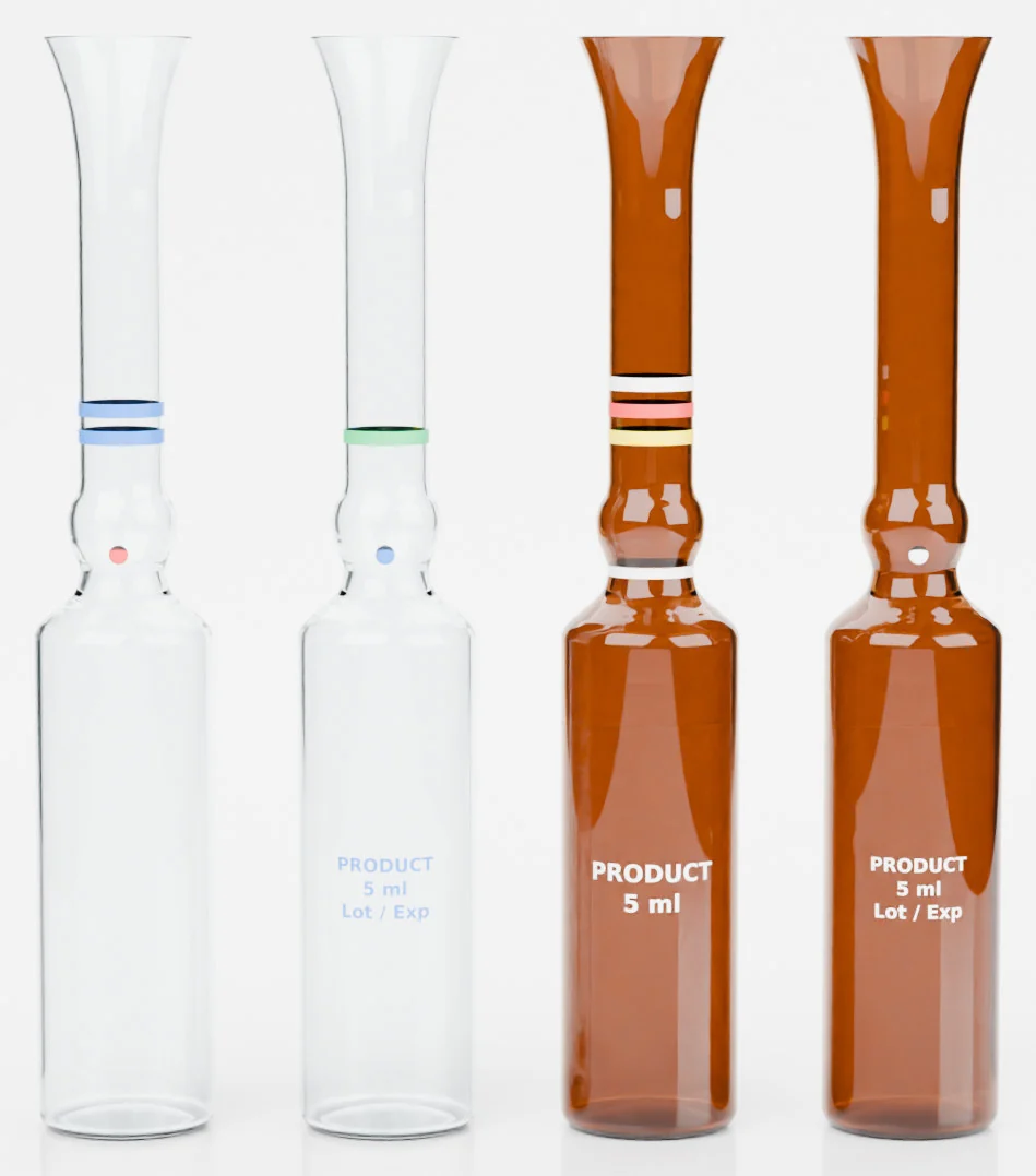 Form C ampoules with OPC dots, identification rings and ceramic printing