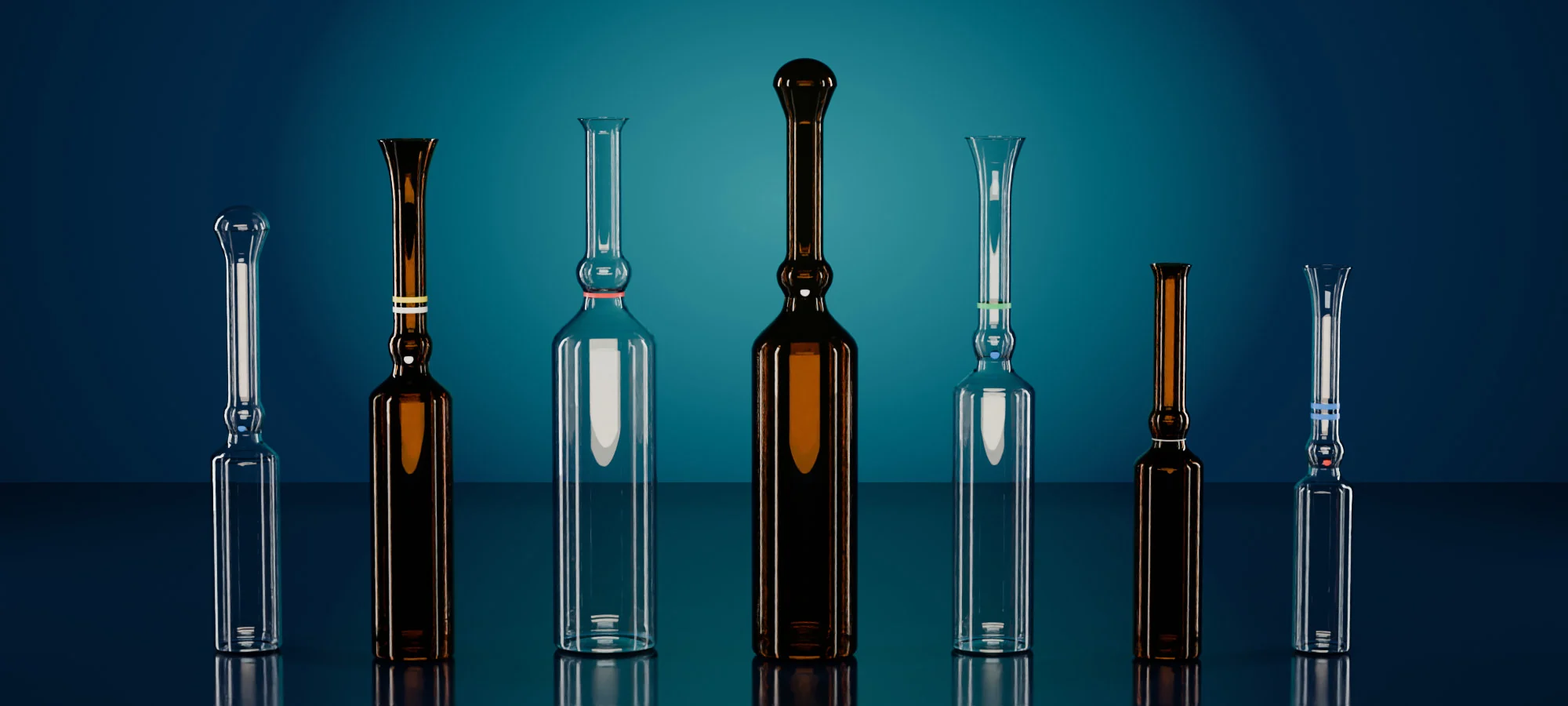 Forms B, C and D ampoules in clear and amber glass