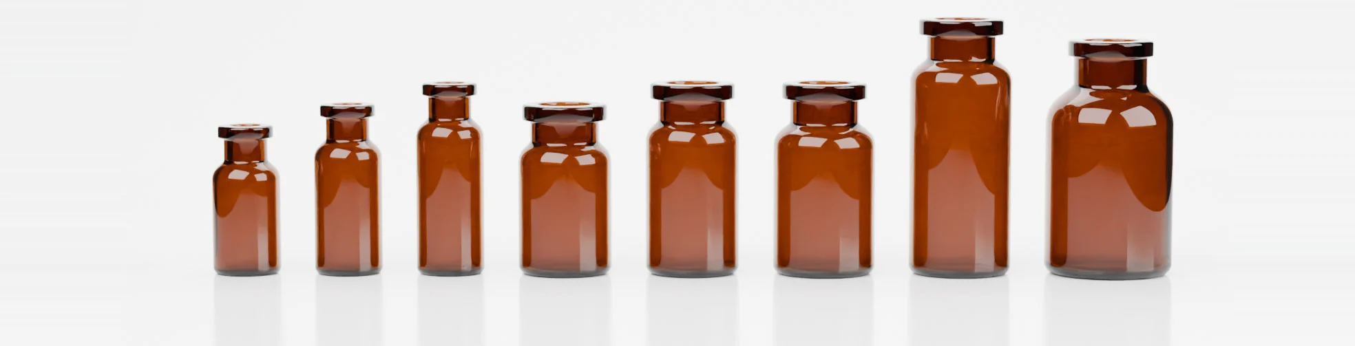 Amber vials 2R to 20R, to scale