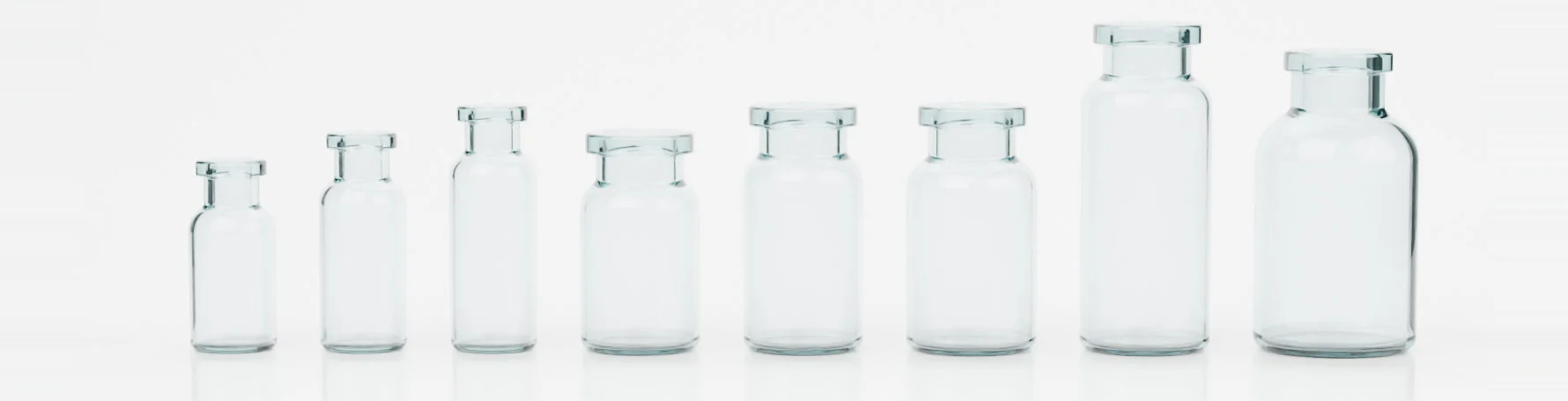 Clear vials 2R to 20R, to scale